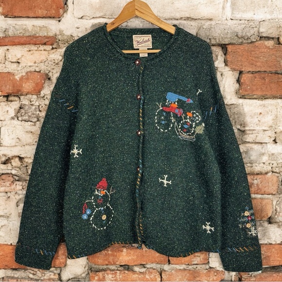 Woolrich 90s Wool Yarn Speckled Chunky Knit Button Up...